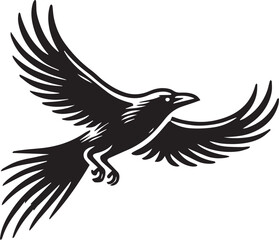 Crow vector illustration in black and white