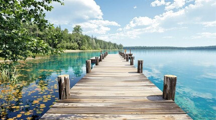 Beautiful wooden dock on scenic Torch Lake waterfront, natural, idyllic
