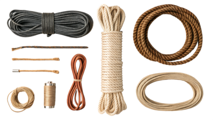 Transparent background Assorted Natural Knots and Twisted Ropes on Light, rope textures, natural fibers, coiled cords.png