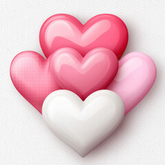 Fototapeta premium Cluster of pink and white hearts with soft gradients on textured background, evoking love and romance