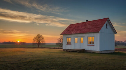  A Fantastic Serene Countryside Sunset with Rustic Houses.