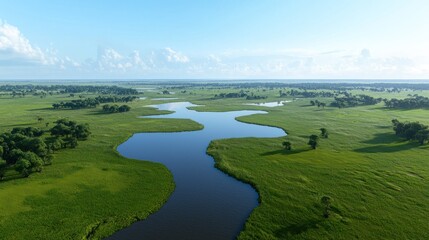 Aerial view of a lush green wetland