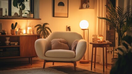 Cozy Living Room Armchair Evening Ambiance