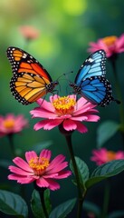 Fototapeta premium Butterflies sipping nectar from a colorful flower cluster, butterfly, blossom, insect