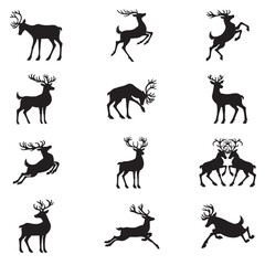 Fototapeta premium Collection of Reindeer Silhouette Vector illustration Design