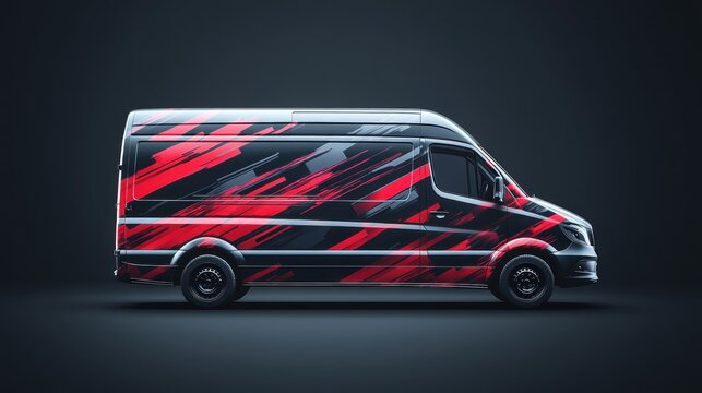 Red black van wrap design studio mockup
