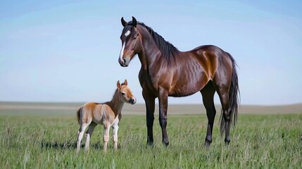 Fototapeta premium Mare and Foal in a Field