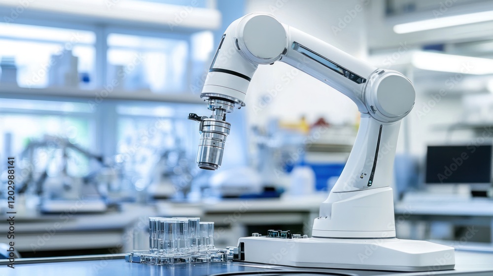Poster Robotic Arm in Modern Laboratory Setting with Samples