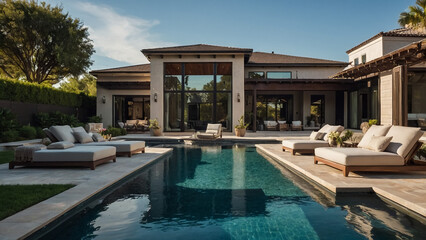 Fototapeta premium Aerial View of Coastal Real Estate with Lush Greenery and Oceanfront