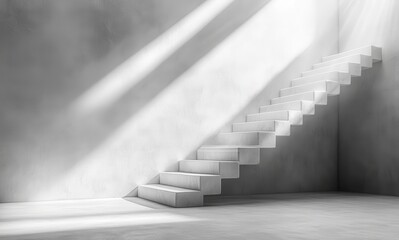Obraz premium Minimalist Staircase with Soft Light Illuminating a Concrete Interior, Creating an Atmosphere of Calm and Serenity in Contemporary Architecture Design Spaces
