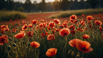 A Beautiful Poppy field in the Sunset