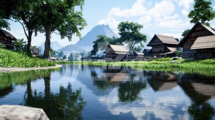 Fototapeta premium Tranquil Village by the Lake