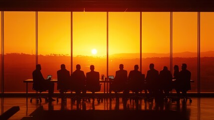Silhouetted Business Team Meeting at Sunset