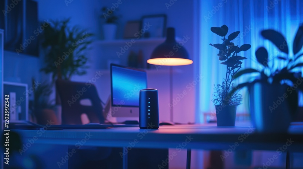 Poster modern home office setup with smart device