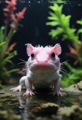 Aquarium water with axolotl gazing at the camera , axolotl, gaze, aquatic animal
