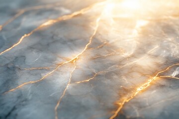 Sunlit marble texture, golden veins, background blur, design resource