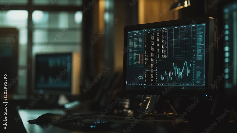 Poster Stock Market Data Displayed On Computer Screen