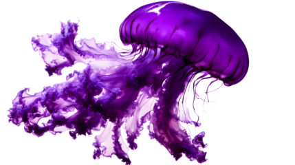 A mesmerizing jellyfish with long, flowing tentacles and a translucent bell, filling 70 percent of the picture on a transparent background 