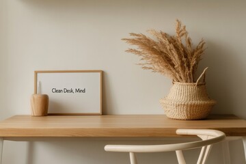 Contemporary Home Office Minimalism Natural Textures with Ergonomic Design for National Organize Your Home Office Day - Boost Spring Productivity and Wellbeing