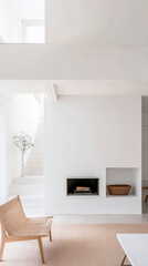 Modern minimalist living room design in a bright and open space with natural elements