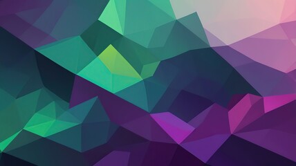 Fototapeta premium Geometric gradient background with layered polygons in vivid purples and greens.
