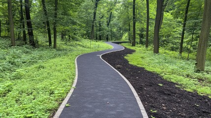 Obraz premium Winding Forest Path Asphalt Trail Green Trees