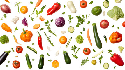 Diverse varieties of vegetables on a transparent background. isolated background.