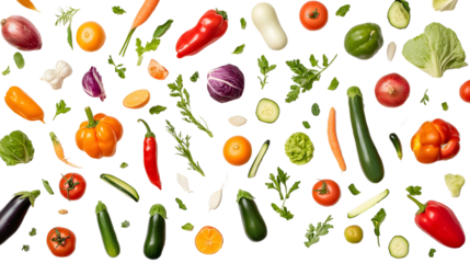 Diverse varieties of vegetables on a transparent background. isolated background.