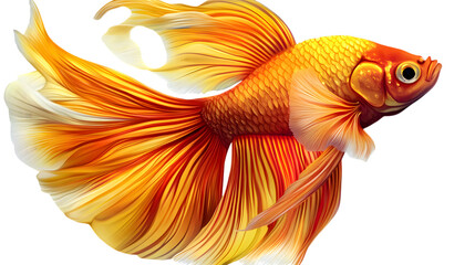 Fototapeta premium A vibrant goldfish with flowing fins swimming as if in mid-air, occupying 55 percent of the frame with a dynamic pose on a transparent background 