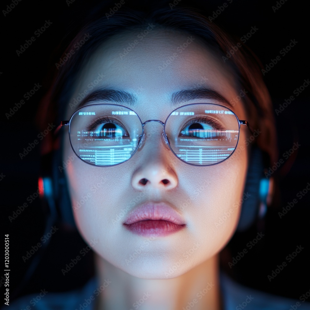 Aufkleber high-tech focus with korean it manager sleek digital dashboard workflow in modern office - empowerin