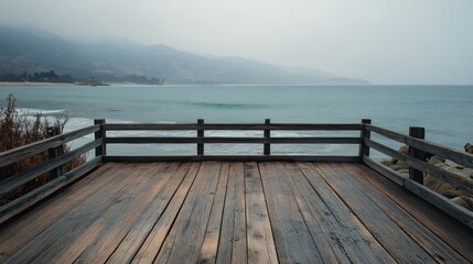 Obraz premium Wooden Deck Overlooking Coastal Mountain View