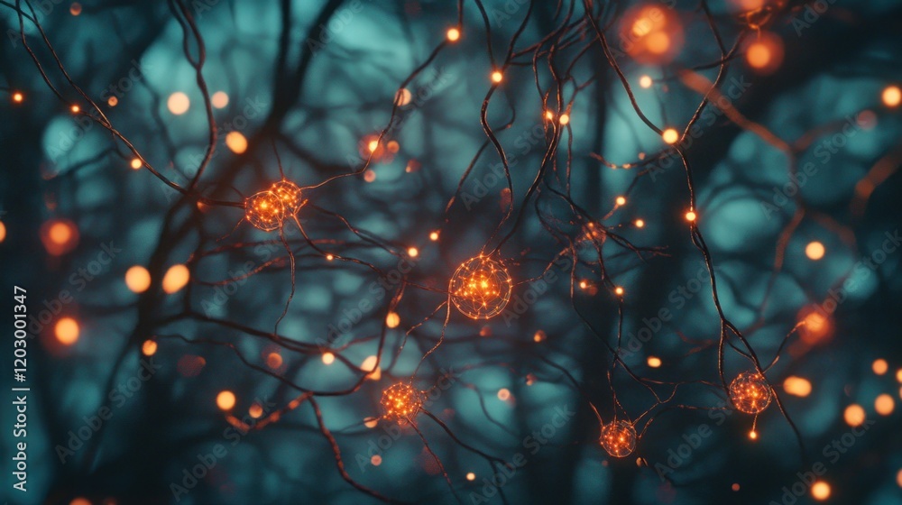 Poster illuminated neural network glowing brightly