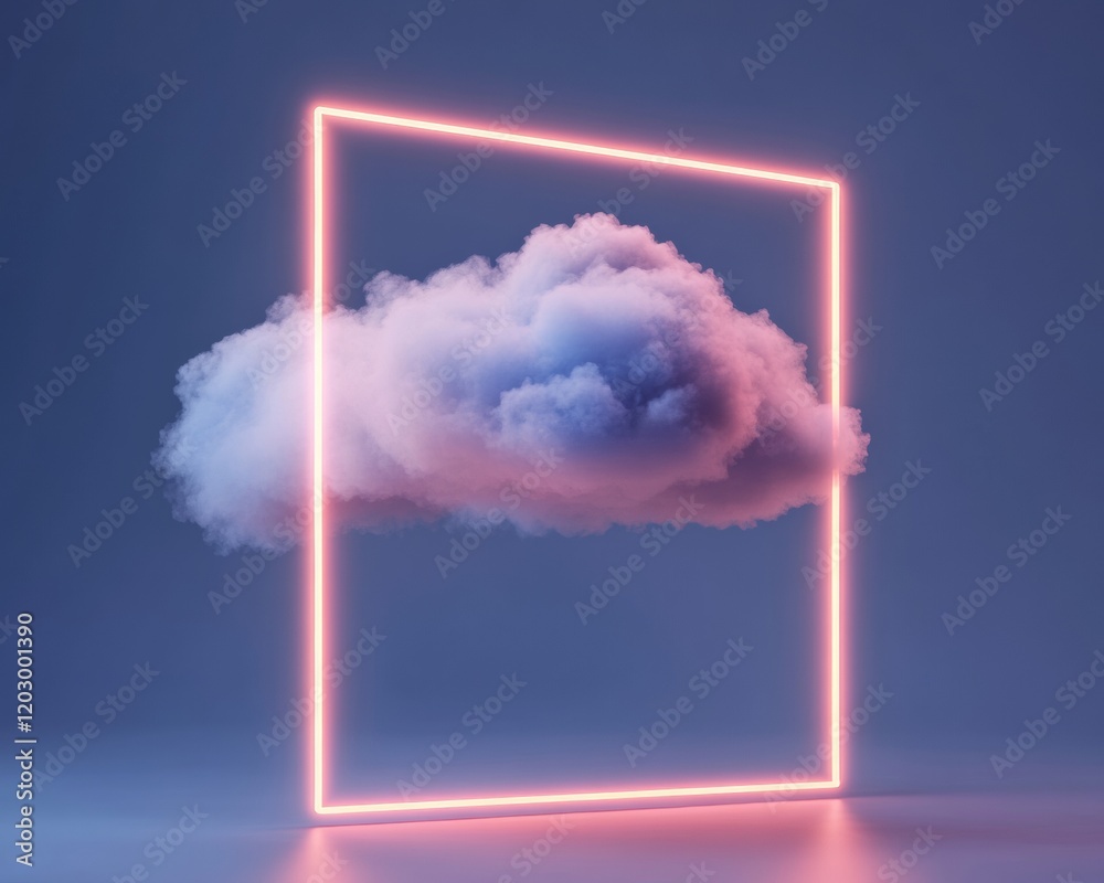 Poster Neon Edge AI Innovation Misty Cloud in Luminous Frame - Futuristic Tech Visuals for Digital Marketing and IT Network Solutions, Enhancing Virtual Connectivity
