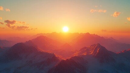 Obraz premium Sunset over snowy mountains, scenic landscape, peaceful background, ideal for travel brochures