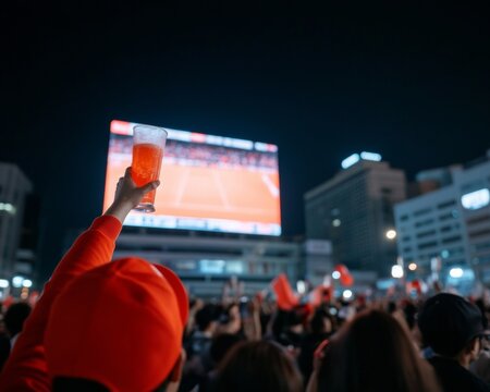 Urban LED Sports Viewing Engaged Crowd with Team Spirit in Modern South Korea - Interactive Entertainment and Social Marketing for Cultural Integration