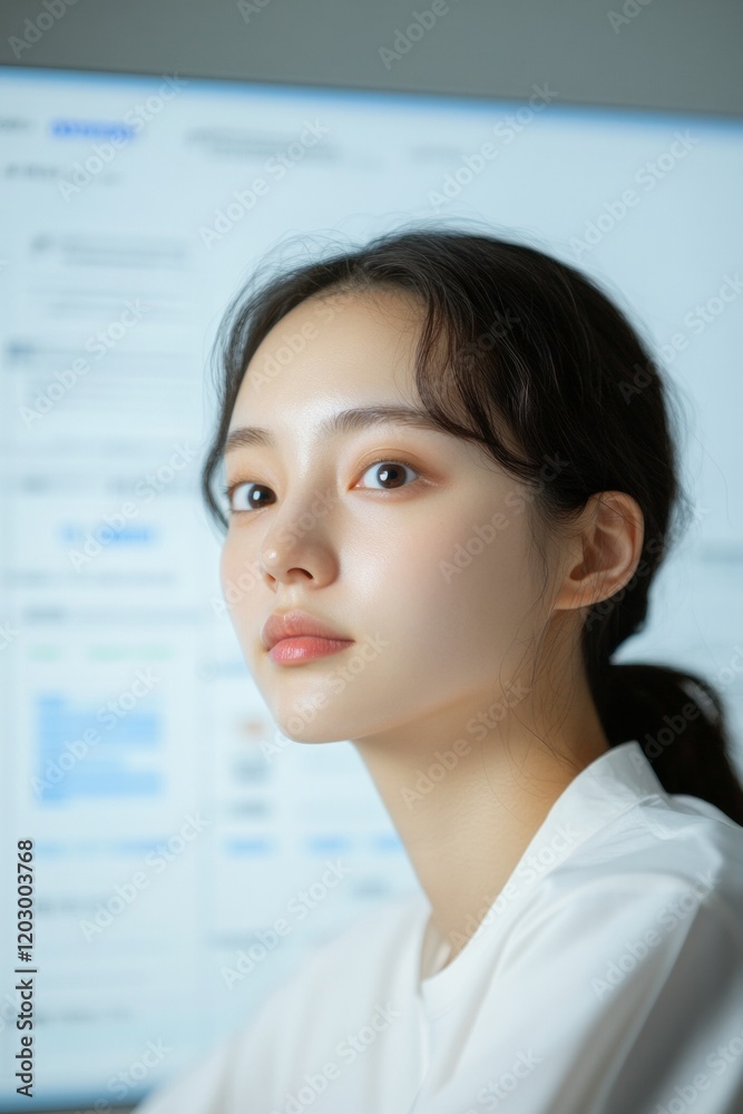 Poster futuristic collaboration hub young professional with modern digital analytics display in sleek south