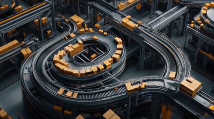 Fototapeta premium Automated Warehouse Conveyor System Transports Packages Efficiently