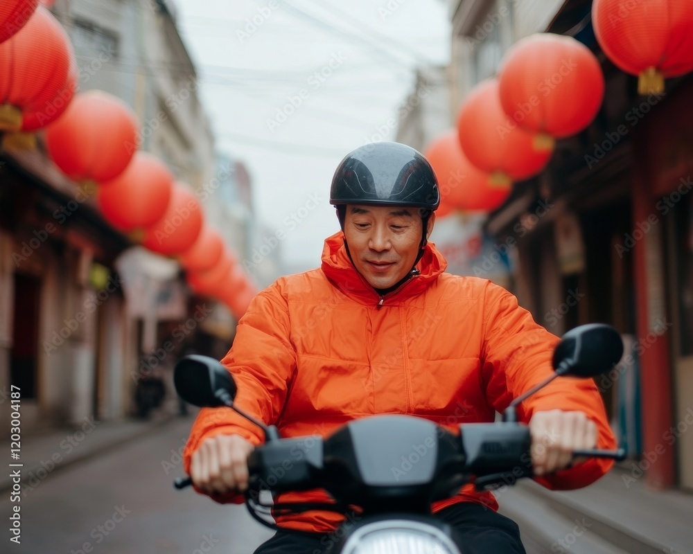 Poster vibrant street navigation korean delivery driver using digital map for efficient route planning in d