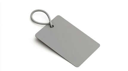 Gray tag mockup, hanging, isolated, blank, white background, retail