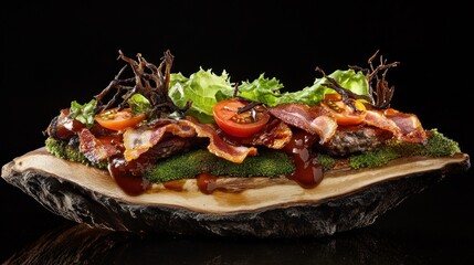 Gourmet Bacon Wrapped Meatballs on Wood