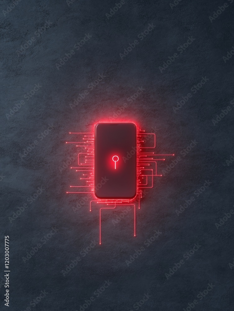 Aufkleber Neon Cybersecurity Visual Smartphone with Holographic Digital Identity and Encrypted Data Lines - Future-Proof Authentication and Data Protection for Tech Industries
