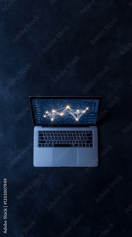 Fototapete Futuristic Digital Asset Display Sleek Laptop with Cryptocurrency Dashboard and Blockchain Graphics - Tech Workspace for Financial Innovation and Secure Transactions