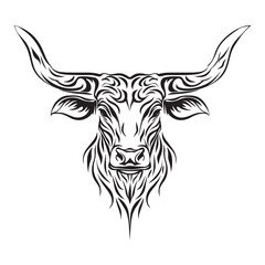 Obraz premium Elegant Longhorn Cow Head Vector Design for Invitations 