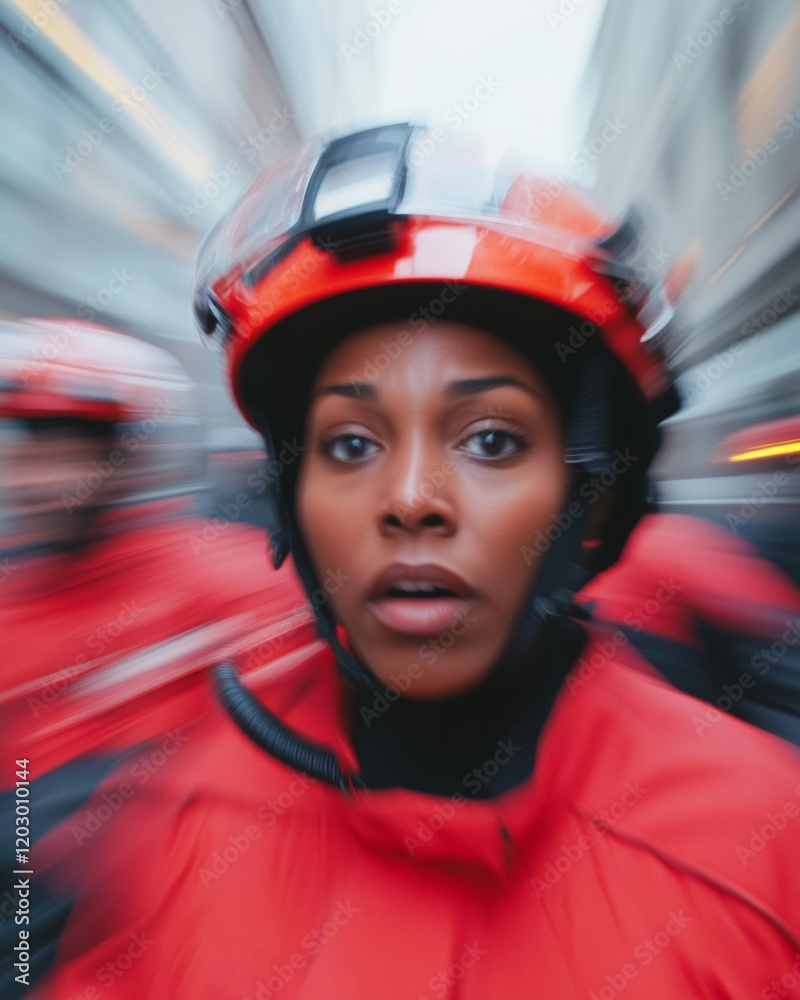 Poster dynamic urban crisis management diverse emergency response team in motion blur - professional readin