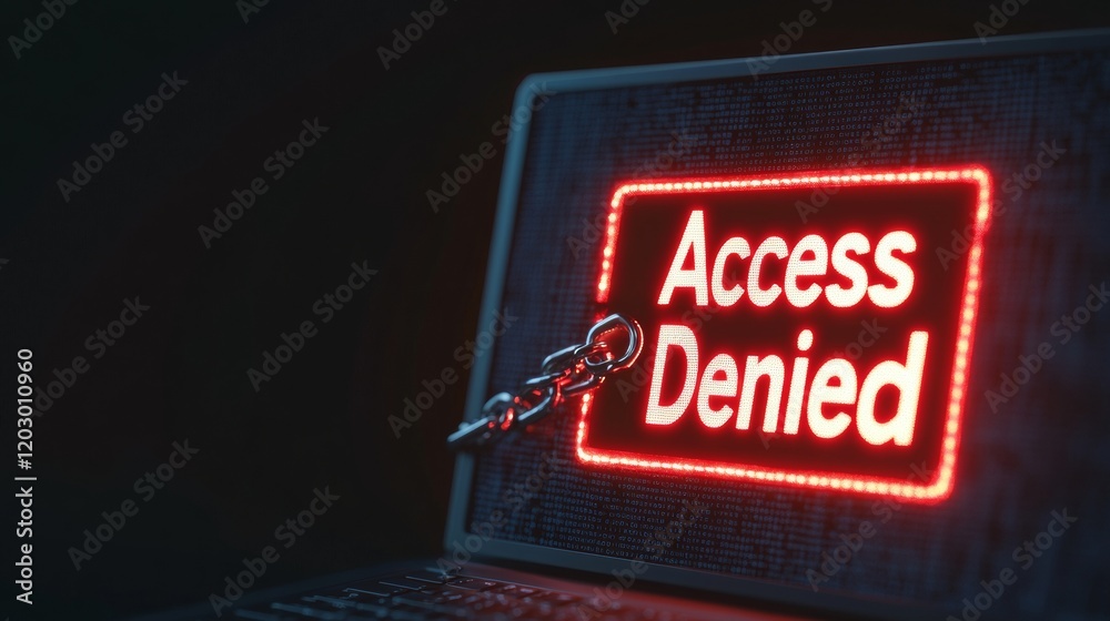 Leinwandbilder Cybersecurity Aesthetic Locked Laptop with Chain and Bold Access Denied in Red on a Black Screen - Digital Rights Content and Tech-Friendly Activism Display