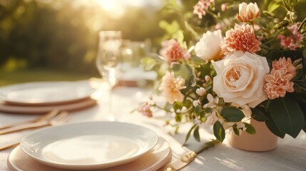 Botanical Elegance Outdoor Wedding Reception with Long Table Settings and Floral Decor for Event Planners - Natural Romance and Stylish Garden Atmosphere for Luxury Celebrations