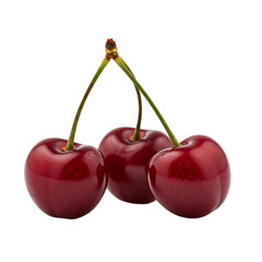 Three red cherries, transparent background.