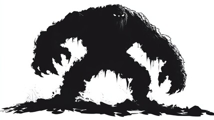 Monstrous creature silhouette, white isolate background.