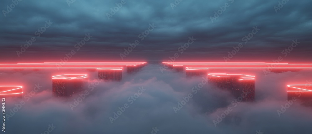 Poster neon-lit futuristic skyline digital urban infrastructure and cloud integration in smart cities - inn