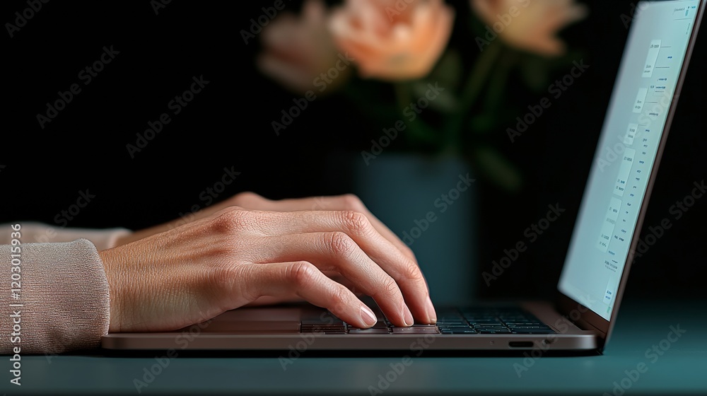 Poster chic fintech interface sleek metal laptop displaying digital payment dashboard - elevating productiv